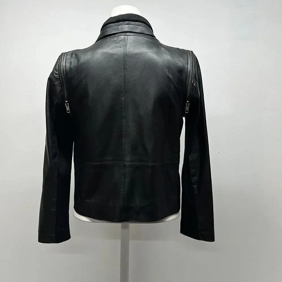 Yigal x Aqua 100% Leather Moto Jacket Coat Convertible Funnel Neck Zip Black XS - Picture 8 of 12